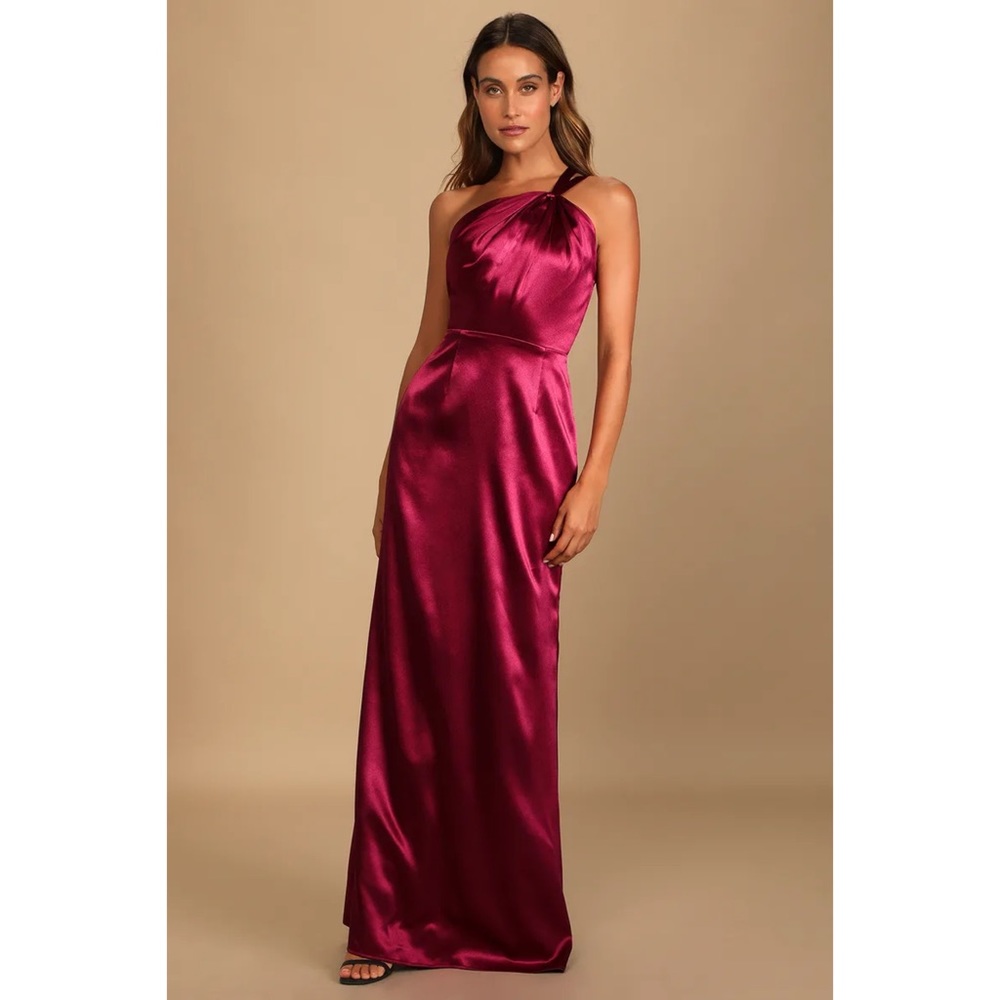 New Lulus Devotion to Love Wine Satin One-Shoulder Maxi Dress Size XS - Picture 2 of 10
